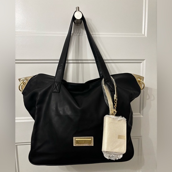 Versace Handbags - Versace Parfums Black Tote w Gold Accents Brand new wristlet strap